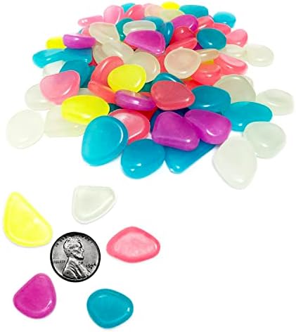 Himi Store Premium Glow in the Dark Pebbles, 100 pedras brilhantes coloridas - rochas de brilho perfeitas para jardim,