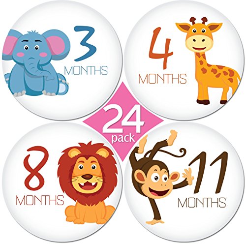 24 pacote de adesivos mensais de 4 Baby por Kiddosart. 1 adesivo de animal feliz por mês do crescimento do primeiro