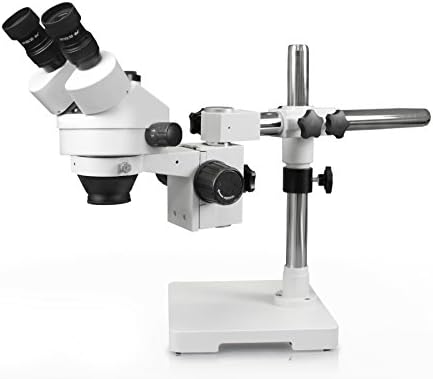 Vision Scientific VS-3FZ-IFR07-10N Microscópio estéreo de zoom trinocular de zoom trinocular, 10x, ampliação de 3,5x-90x, ampliação de 0,5x e 2x lente auxiliar, suporte de boom de braço único, câmera de olho digital de 10.0mp