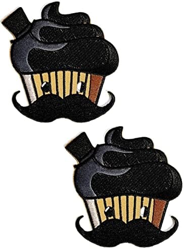 Kleenplus 2pcs. Cupcakes de sobremesa de festa de aniversário bigode preto de desenho animado cupcakes bordados ferro em crachá