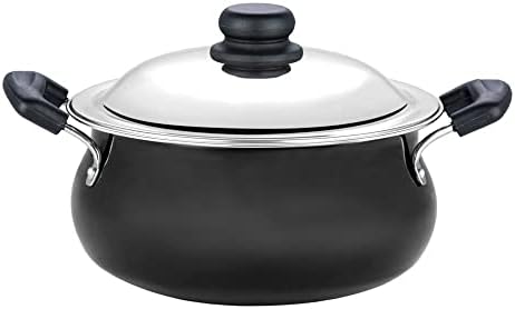 Pérola preta anodizada Handi - tampa de aço inoxidável - tamanho médio - 5 litros - adequado para biryani, pulao, molho