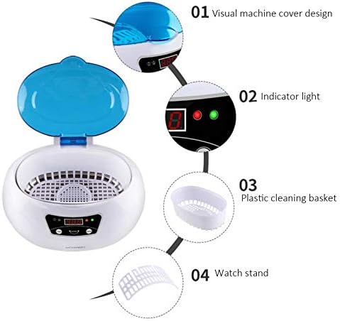 Limpador de jóias de pzj-jóias, limpador ultrassônico de 40kHz 600ml de banheira de banho ultrassônica Profissional Relógio Stand