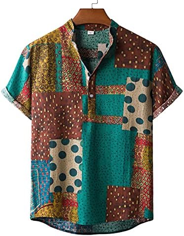 Camisas casuais de verão masculino Men tops manga curta verão camisas de algodão largo de algodão solto colorido colorido colorido