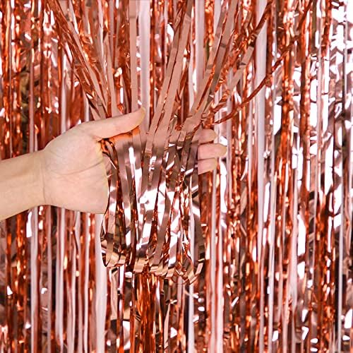 Cortina de borda com papel alumínio de ouro rosa de ouro rosa BTSD, cortinas metálicas da porta da cabine de backdrop para o casamento de aniversário de noiva Decorações de Bacharel