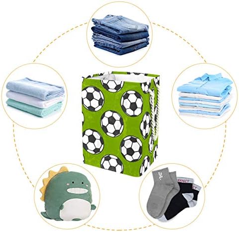 Deyya Cestas de lavanderia impermeabilizadas altas resistentes futebol dobrável futebol cesto de estampa verde para crianças