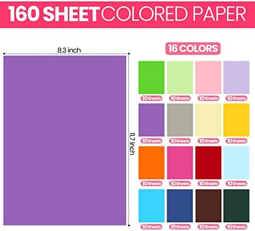 160 PCS papel de cartolina 16 Cor de cores 8,3 x 11,6 A4 papel grosso de papel de cor de dupla face de dupla face 250gsm