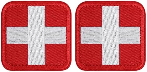 Livans Medic Cross Morale Patch, Medical White Cross First Soces Patch Hook Tactical and Loop EMT Patches 2 pacotes para mochilas