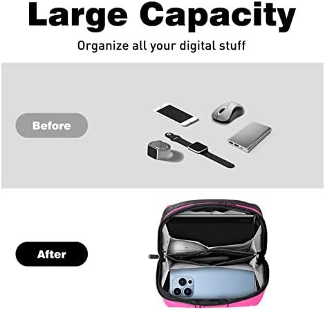Organizador eletrônico, bolsa de cosméticos, organizador de viagens eletrônicas, bolsa de tecnologia, padrão de rosa animal unicórnio