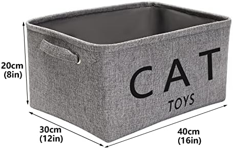 Brabtod Linen Pet Toy and Acessory Storage Bin com alças, cesta de armazenamento de organizador para brinquedos para animais de estimação, cobertores, trelas e brinquedos de gatos bordados -Grey-Cat