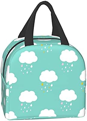 Céu fofo com nuvens chuvosas kawaii lancheira sacos de viagem de viagem de piquenique isolados bolsas de compras duráveis