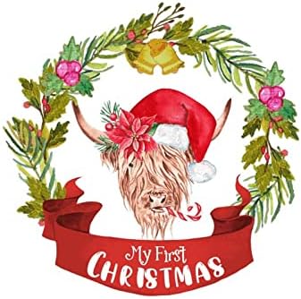 Adesivos sazonais de decoração de natal de natal grinalt vaca de animal meu primeiro natal inspirado no natal motivado positivo focado arte de parede de vinil decalque para quarto de quarto 22 polegadas