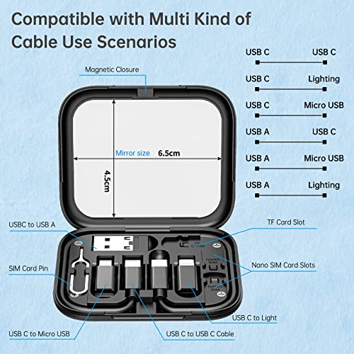 Corte de cabos compactos multifuncionais, caixa de armazenamento portátil com micro USB A Kit de adaptador USB de luz Tipo