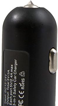 RAPIDX RXXSCASIL Xscape Dual Charger de carro USB com martelo de segurança Andseat Belt Cutter Black Silver
