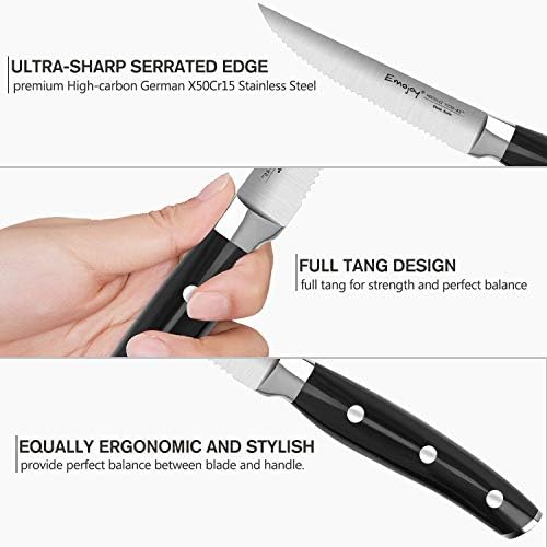 Conjunto de faca de bife emojoy, facas de bife serrilhado conjunto de 8, faca de bife de aço inoxidável conjunto com caixa