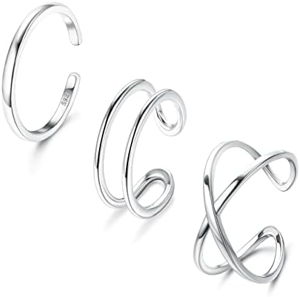 Patisorna 3pcs 925 prata esterlina anéis ajustáveis ​​abertos para homens homens empilháveis ​​flecha transversal Lua