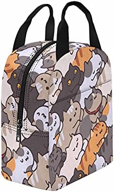 Lancheira com isolamento diykst com bolsos personalizados de gato preguiçoso impresso na bolsa de almoço para homens para homens menino menina escolar trabalho de trabalho piquenique