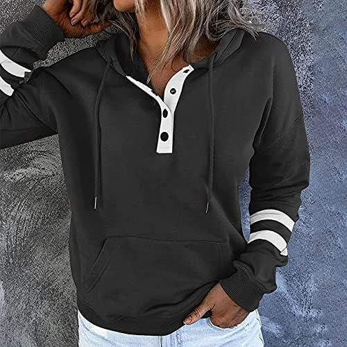 Hoodies de pulôver feminino Tops botão casual para baixo de mangas compridas moletons de bolso mistura camisa xadrez de camisa xadrez