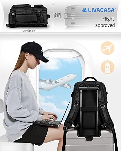 Mochila de viagem à prova d'água Livacasa para homens, Flight aprovada Carry On Backpack, Backpack School Fit Fit Laptop de 17 polegadas