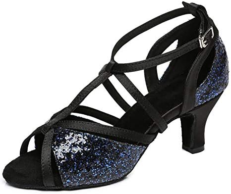 Hiproseus feminino glitter latin Dance Shoes Salsa Dança Sandálias de Dança com calcanhar médio, modelo 01