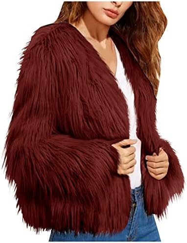 Cokuera Moda feminina Cardigan Cardigan Inverno quente Manga longa de lã Zip Coat estético Cardigan de jaqueta de cores sólidas