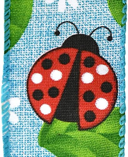 Ladybugs e margaridas homeford fita com fio de linho falso, 1-1/2 polegadas, 10 jardas, azul claro