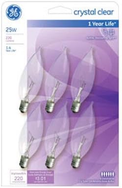 5 pacote-lâmpada decorativa, forma de vela, base de candelabros, 25 watts, 6-pk. -75223