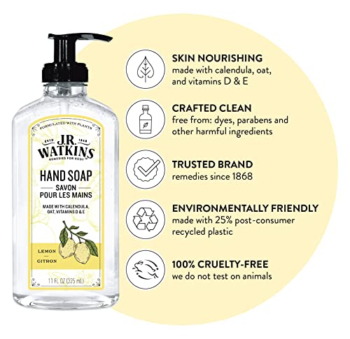 J.R. Watkins Gel Hand Soap, lavagem líquida perfumada para banheiro ou cozinha, EUA Made e Cruelty Free, 11 fl oz,