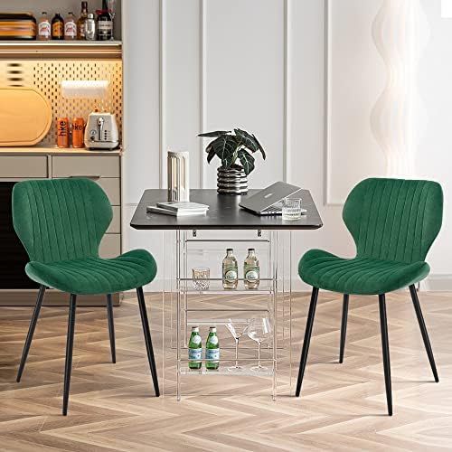 Canglong meados do século moderno lazer estofado pernas de metal para a cadeira de jantar da sala de estar, conjunto de 2, verde