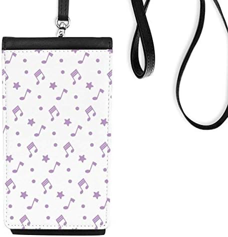 Purple Small Stars Music Notes Smartphone da carteira de telefone pendurado em couro falso de couro preto