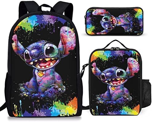 DVYUWHE 3PCS Backpack Backpack para meninos meninas, mochila de desenho animado com lancheira ajustável e estojo de