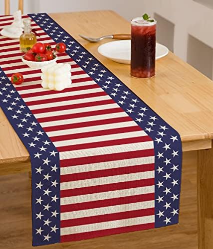 Suqkxco 4 de julho Table Runner Memorial Day Table Runner Patriótico Star Table Runner 4 de julho Patriótico Independência