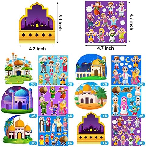 36 sets adesivos do Ramadã Eid Mubarak Craft Kit para Kids Moon Star Scene Scens Starters Ramadan Kareem Decorações Diy