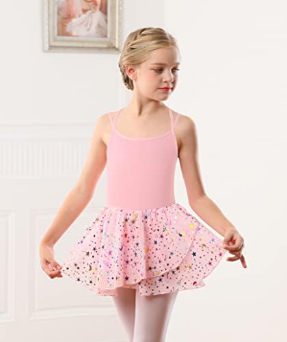 Wyhdy Girls Ballet Leotards for Dance Camisole Dress Hollow Crisscross de volta, saia brilhante