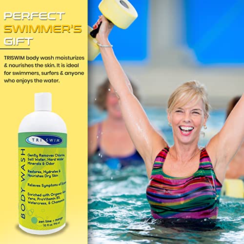 Lavagem do corpo de remoção de cloro Triswim 32 fl oz | Após o cuidado de natação | Sabão hidratante do corpo de cloro para nadadores