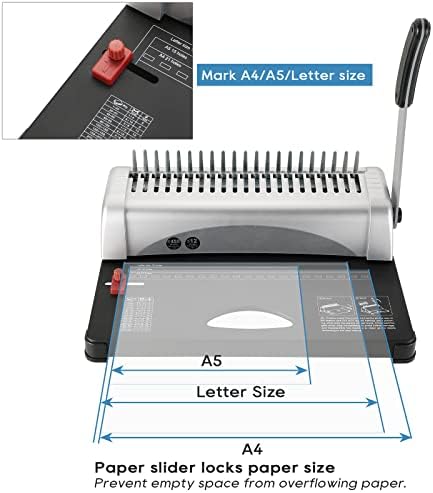 Máquina de encadernação de pente ATPEAM | 21 buracos, 450 folhas, máquina de encadernação de pente com kit de partida 100 pcs 3/8 '' Spines de encadernação, máquina de ligação de pente para tamanho de letra / a4 / a5