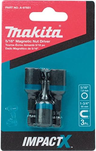 Makita A-97651 Impactx 5/16 ″ x 1-3/4 ″ Driver de porca magnética, 3 pacote