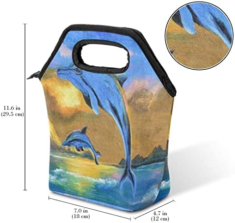 Lunchagem Guerotkr para homens, lancheira isolada, lancheira para adultos, aquarela azul golfinho colorido padrão marinho