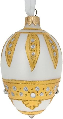 Folhas douradas no ornamento de vidro de ovo branco 4 polegadas