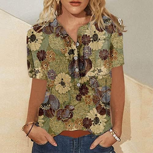 Camisa da blusa de outono de verão para mulheres 2023 Roupas moda moda de manga curta Button Crewneck