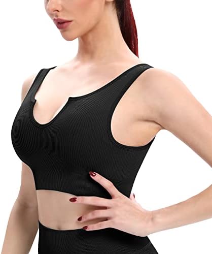 Fapreit 3 ​​peças Sports acolchoados BRA sem fio Suporte de ioga sutiã Longline Crop Crop Crop Top Gym Cami Crop Crop Top