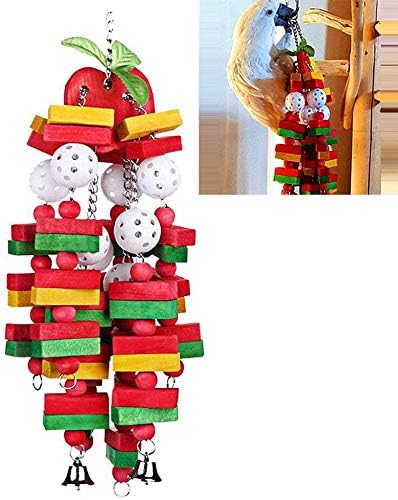 Litewoo Large Bird Povet Toys Swing, colorido de maçã, mastigando o brinquedo de madeira para pássaros e papagaios médios