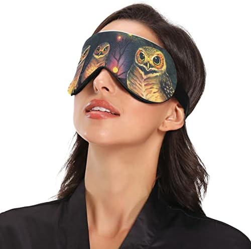 Corujas noturnas de fóliosa pintando máscara de sono, mash de olho respirável e confortável para dormir pesado para mulheres