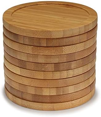 Bamboomn Hovery Duty Eco -amigável Coasters naturais de bambu - 3,75 - Round - 4 peças Conjunto de montanha -russa