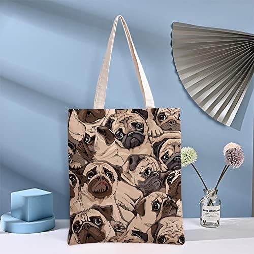 Mulheres Canvas Bolsa de Bolsa de Mercearia Reutilizável Pekingese Dog Saco para presentes de viagem casual, sem zíper