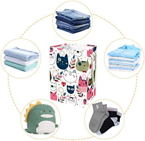 Mapolo Laundry cesto gatos coloridos padrão cesto de armazenamento de lavanderia dobrável com alças suportes destacáveis ​​bem