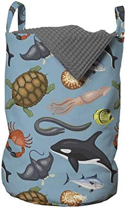Bolsa de lavanderia de tartaruga de Ambesonne, ilustração de animais marinhos subaquáticos criaturas em design de estilo
