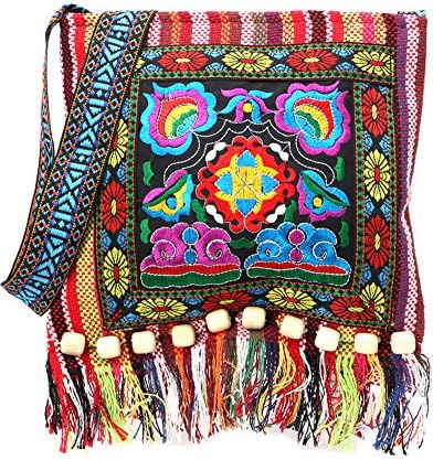 Tribal étnico bordado vintage bordado tagarelinha sling crossbody boho saco de ombro hippie