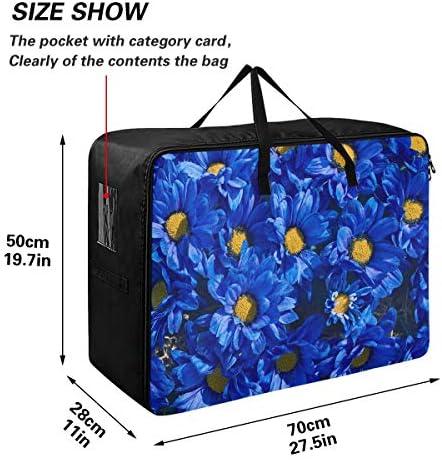 Saco de armazenamento de roupas N/ A Underbed para colcha - Bolsa de organizadores de flores azuis de grande capacidade