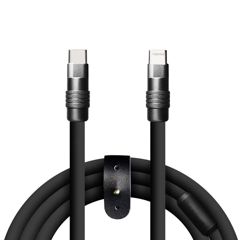 Edição de samurai preto preto Black Edição Durável Cabos de Cabão Rápido Tipo C Cabos Ultra-espessos Cordão de silicone para telefones celulares e muito mais, PD, fivela fosca preta, 6,6 pés