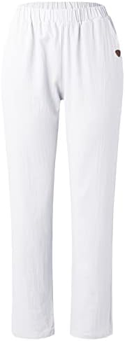 Calças de linho de algodão feminino calças esvoaçantes calças de cintura alta as calças de carga de praia